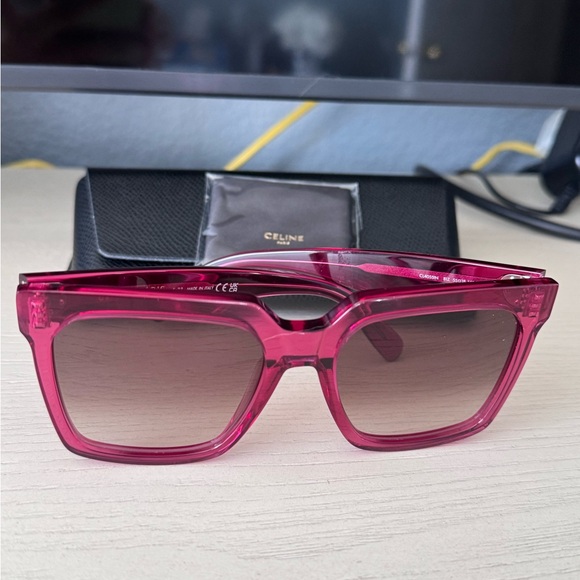 NEW🚨Celine Bold 3 Dots 55MM Oversized Square Sunglasses Shiny Violet/Gradient - Picture 8 of 16